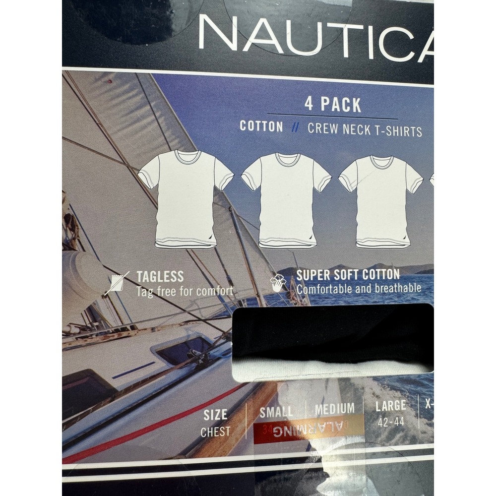 Nautica Mens 4 Pack Cotton Crew Neck T-Shirts Black White Classic Fit Medium M - Picture 7 of 10